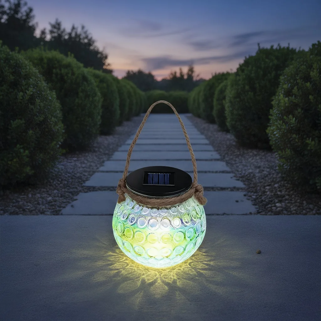 Solar LED Glass Jar Lamp - Outdoor Courtyard Crack Decoration & Ambient Atmosphere Lighting