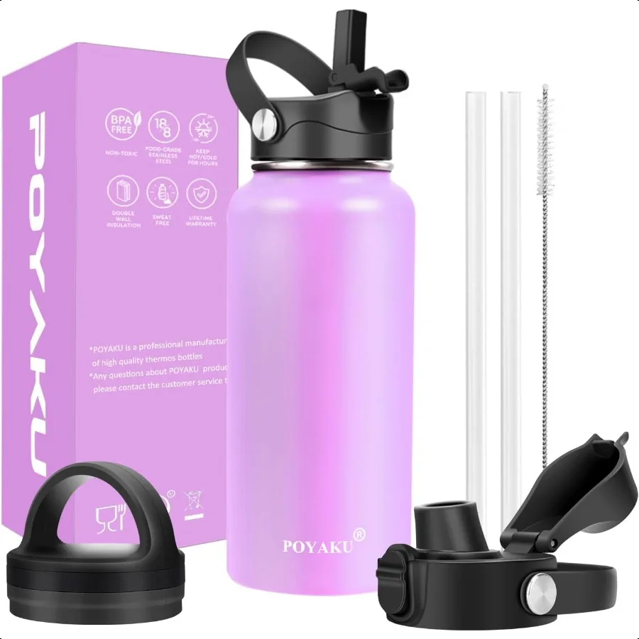 

Бутылка для воды с изоляцией, 32 унции, 40 унций, 64 унции, 128 унций, соломенная крышка, носик, крышка, 3 крышки, герметичная бутылка для воды с вакуумной изоляцией из нержавеющей стали Wi