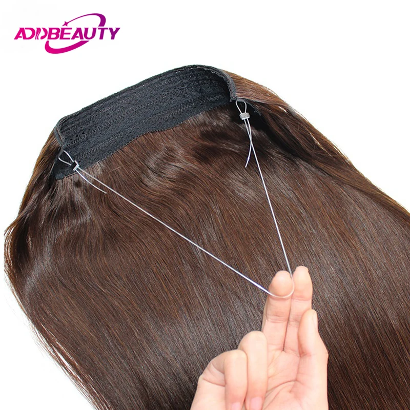 Lenza da pesca dritta Estensioni dei capelli umani Clip nell'estensione dei capelli Capelli umani Filo trasparente Estensioni dei capelli Halo per le donne