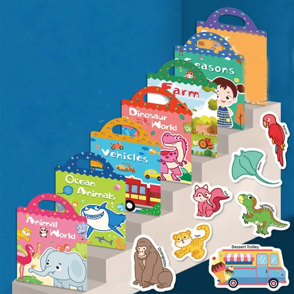 

Portable Educational Jelly Sticker Books Reusable Washable Kids Quiet Book Waterproof Matching Game Cartoon Sticker Book for DIY