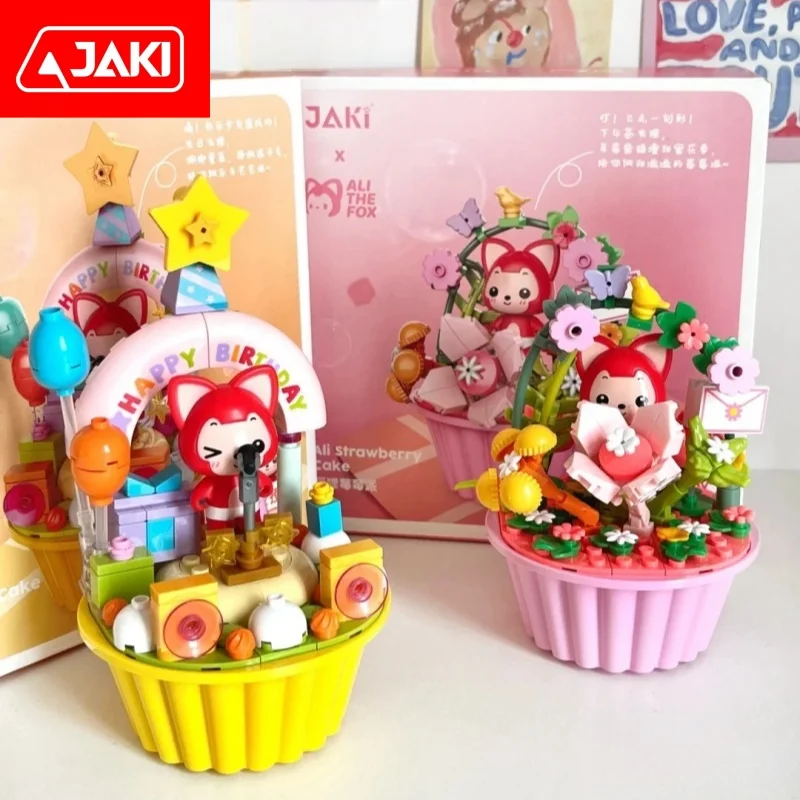 Genuine JAKI Building Blocks Ali The Fox Mango Pie Strawberry Pie Cake Cup Assembly Toys Ornaments Children Gifts Birthday Gift