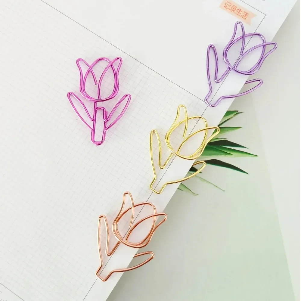 5PCS/SET Colored Tulip Shaped Paper Clip Colored Paper Clip Office Stationery Metal Bookmark Holder Stationery Paper Clips