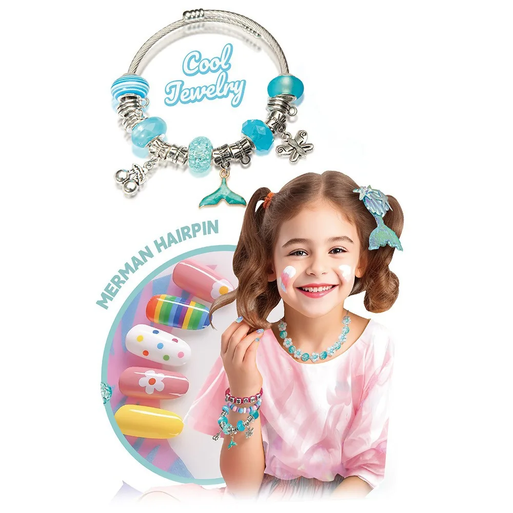 Mermaid Bead Set,Handmade Bracelet Accessories for Girls,Nail Stickers Children's Pretend Game Toys,Hands-on Ability Cultivation