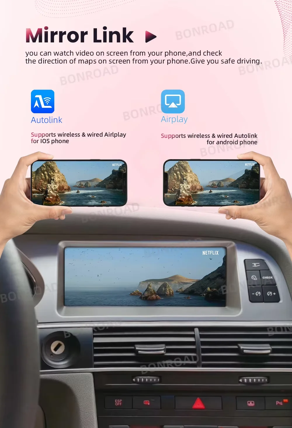 BONROAD Linux Touch Screen Wireless Carplay Car Radio Android Auto For Audi Q7 4L 2005-2015 GPS Navigation Multimedia Player