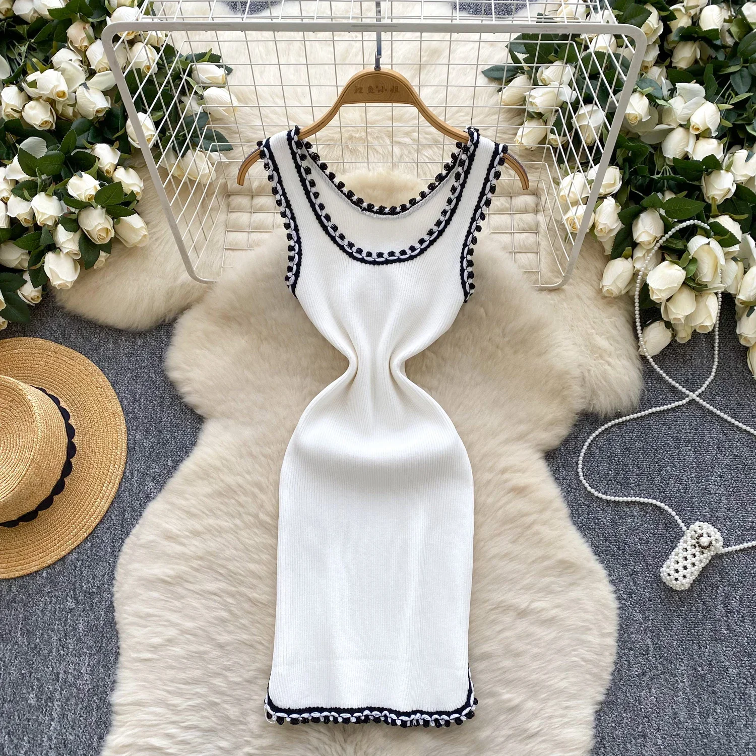 Elegante Neue Sexy Sommer Stricken Strap Kleid Frauen Tank Elastische Taille Bodycon Sommerkleid Weibliche Strand Backless Mini Kleid