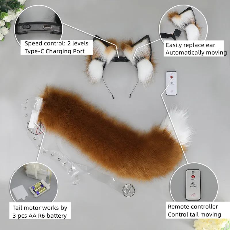 Remote Control Wagging Fox Wolf Tail Automatically Moving Animal Ear Headband Cosplay Prop Accessories Girl's Club Pub Costumes