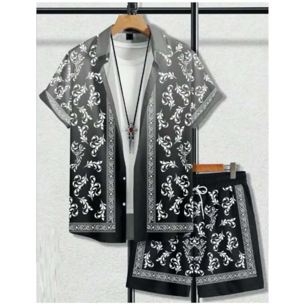 

Hawaiian Shirt Set Men 3D Printed Retro Pattern Summer Fashion Casual Luxury Daily Oversized Button-up Shirt+shorts 2 Piece Set
