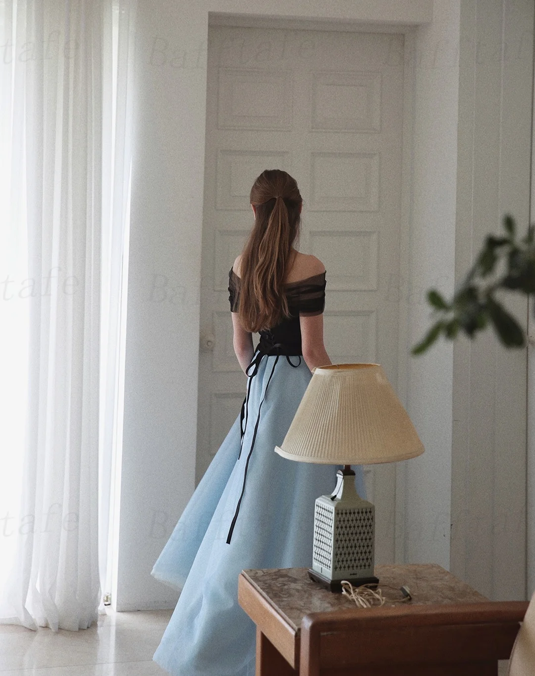 Bafftafe Black and Blue Korea Prom Dresses Customized Detachable Wrap Women Evening Gowns Formal Photoshoot Occasion Party Dress