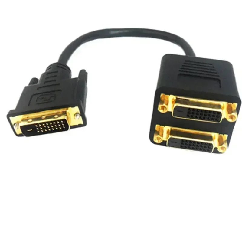 New 1x2 DVI Splitter Adapter Cable 1-DVI Male To 2-DVI Female 24K Gold Connector for HD1080P HDTV Projector PC Laptop