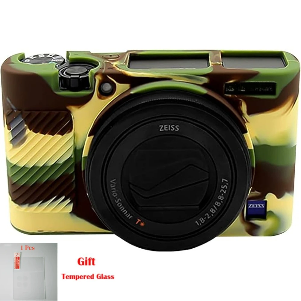 For Sony RX100 III/IV/V/VI/VII, shock-absorbing silicone camera body protective skin bag, free tempered glass film