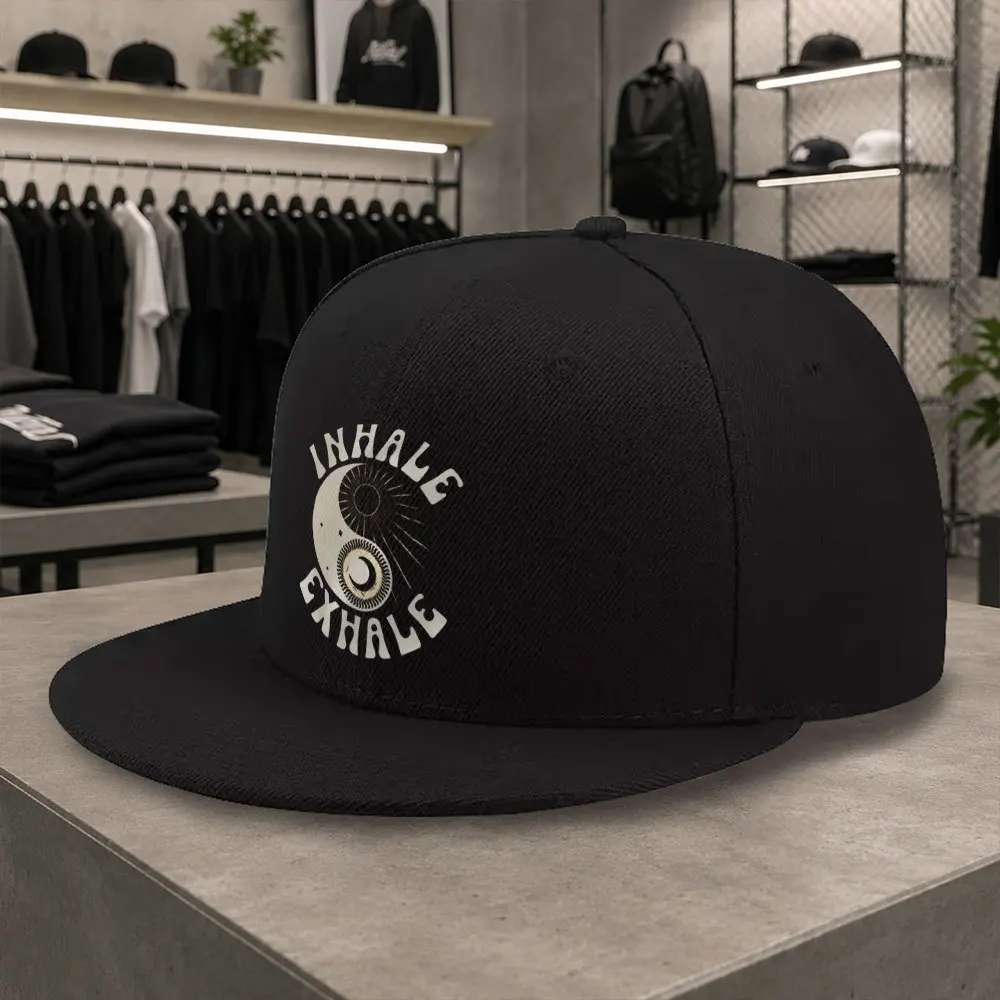 Unisex Yin-Yang Sun & Moon Print Duckbill Cap - Adjustable Flat Brim Baseball Hat Suitable for Streetwear, Outdoor, Christmas Gi