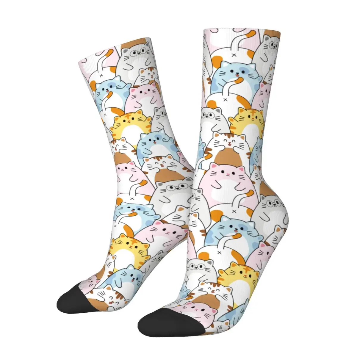 Cute Colorful Cat Cartoon Accessories Socks Compression Kawaii Happy Meow Sport Crew Socks Comfortable for Women Men Small Gifts