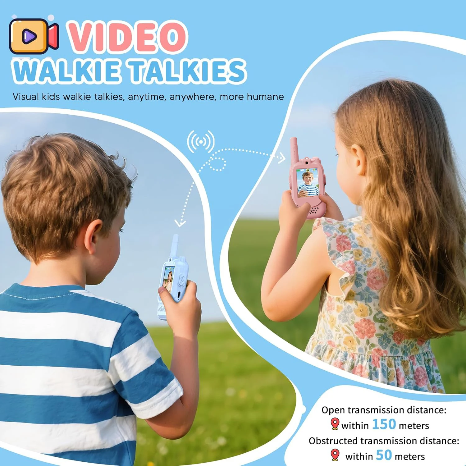 2PCS Video Walkie Talkies for Kids Rechargeable Toddler Toys for Indoor Camping Travel Birthday Gfits for Kids Ages 3-12