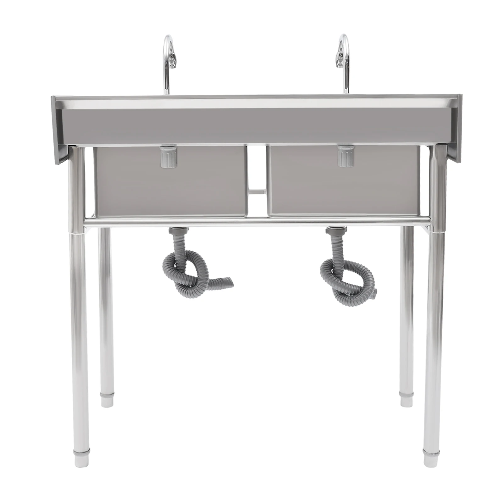 2 Compartment Commercial Sink w/ Double Faucet Restaurant USink -Stainless Steel