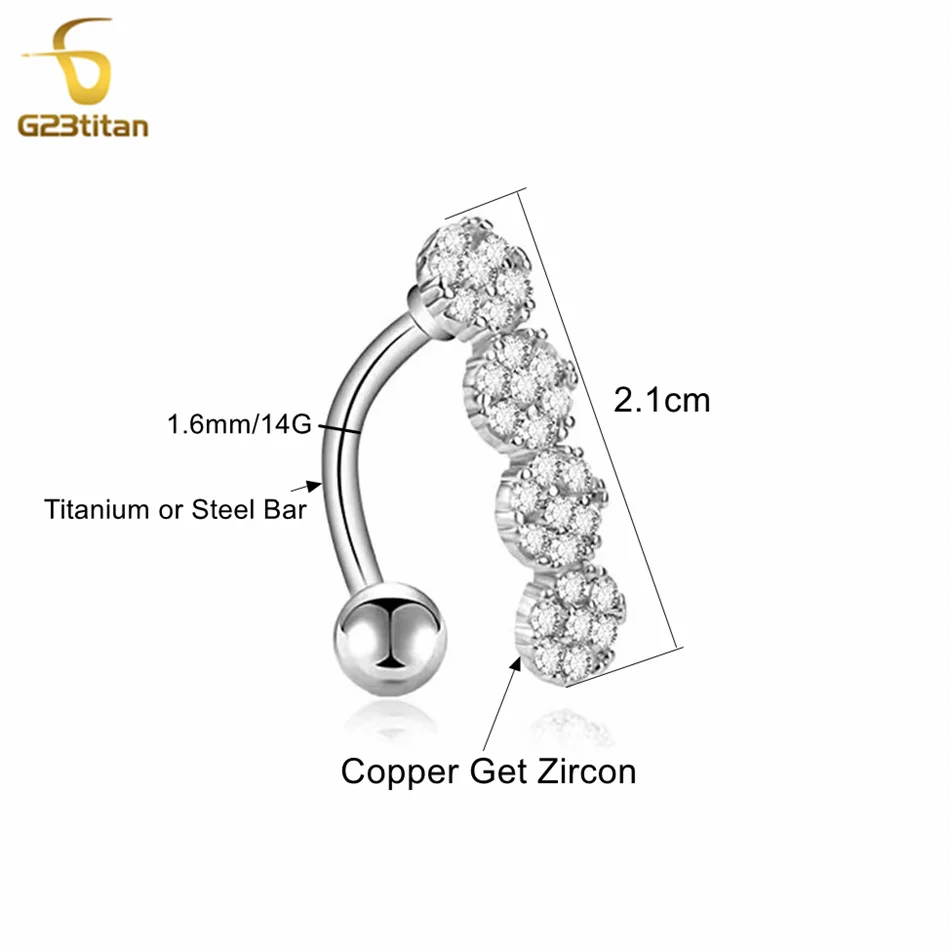 G23titan Silver Color Crystal Belly Button Ring Surgical Titanium Steel Piercing ombligo nombril Reverse Navel Bar Body Jewelry