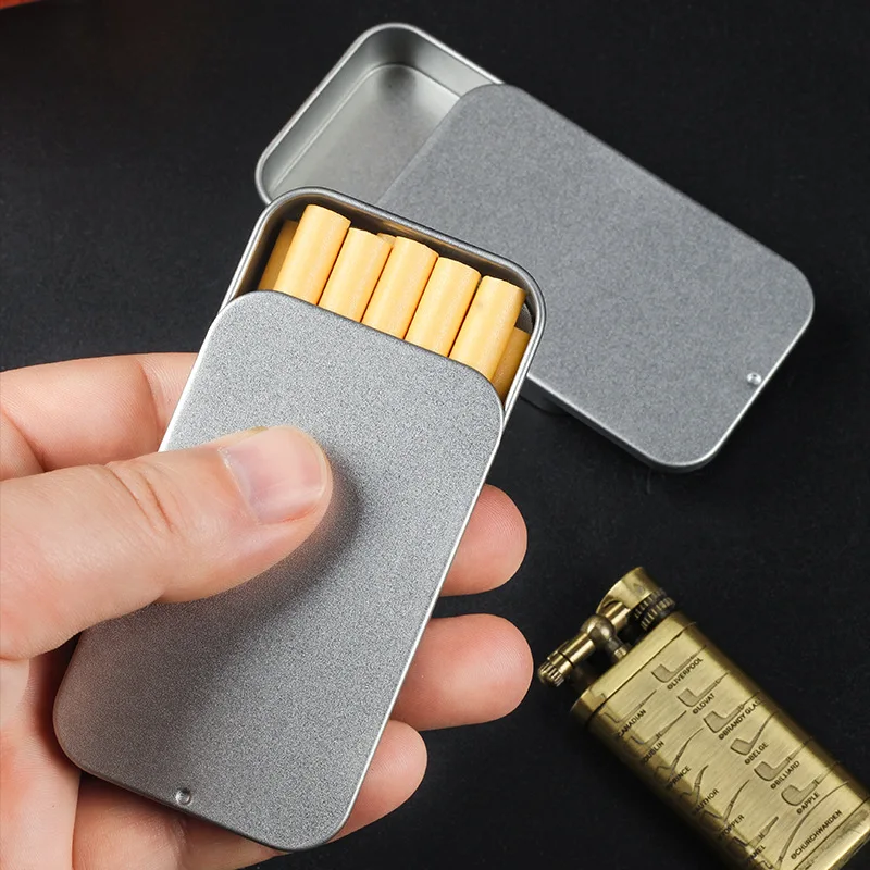 Portable Thin Lightweight Iron Slide Cover Cigarette Case Minimalist Push-pull Storage Container 1PC