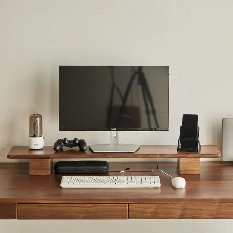 Monitor Height Increasing Bracket Solid Wood Desktop Shelf Computer Desk Riser Office Multifunctional Walnut Wood Display Stand