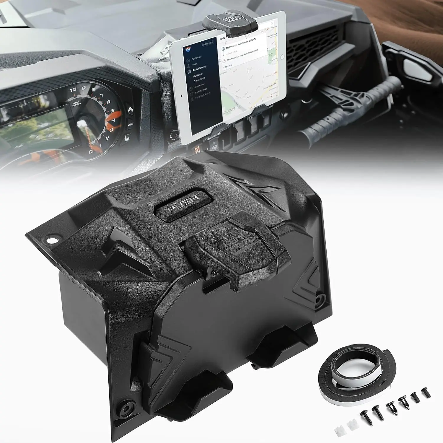 

Universal GPS Mount & Storage Box for Polaris RZR 2019-2023 Models, Adjustable Tablet Holder with Easy Installation