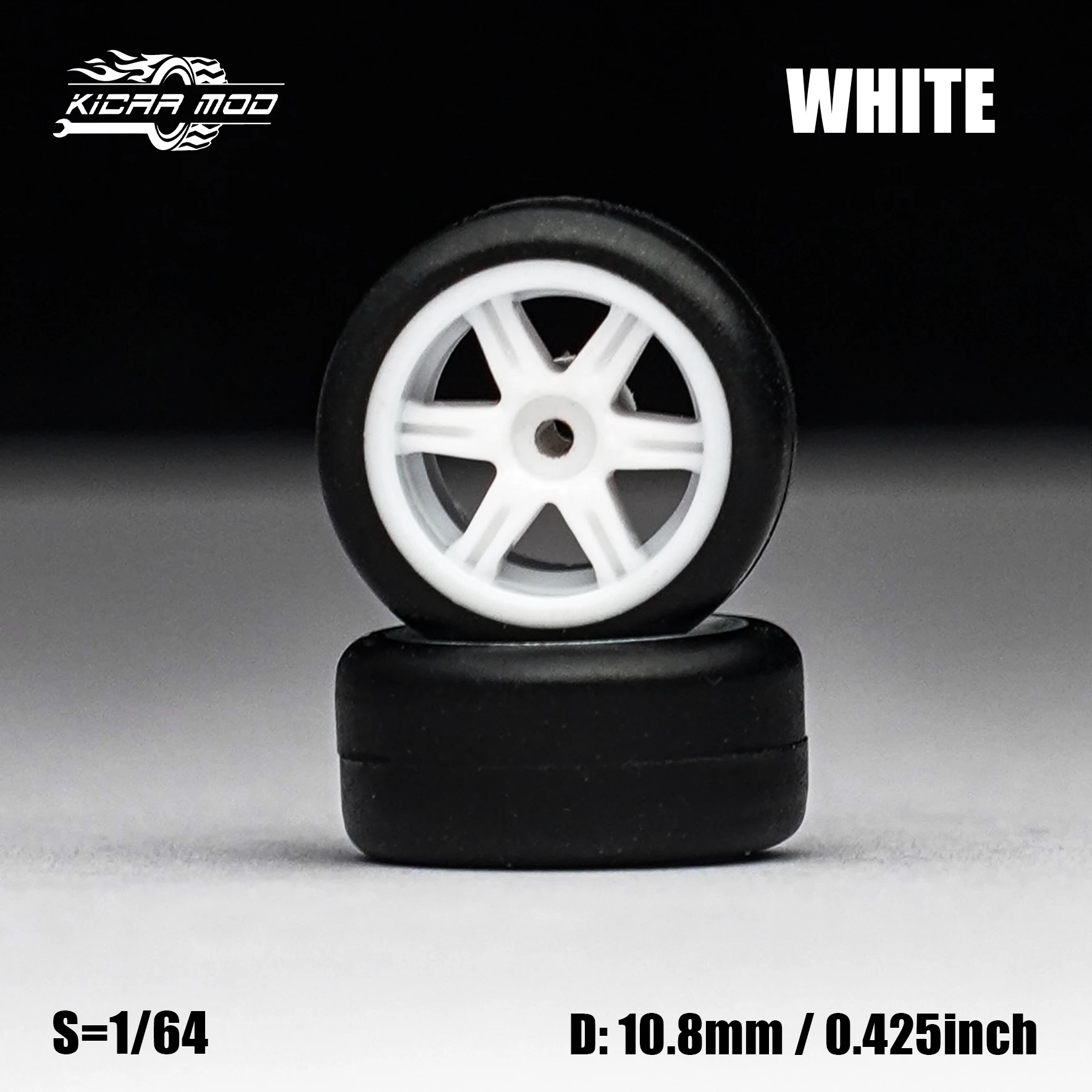 1/64 Modellauto Weiße Räder mit festen Gummireifen, inklusive Nieten für die Nachrüstung von Diecast-Modellen, 4 Stück pro Set