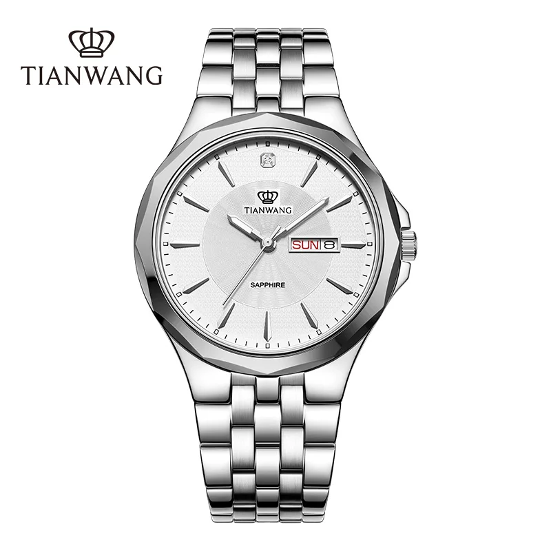 TIAN WANG Men\'s Watches For Men Quartz Watch Mens Real Diamond Wristwatches Dual Calendar Business Mens Wrist Watch Male Clock