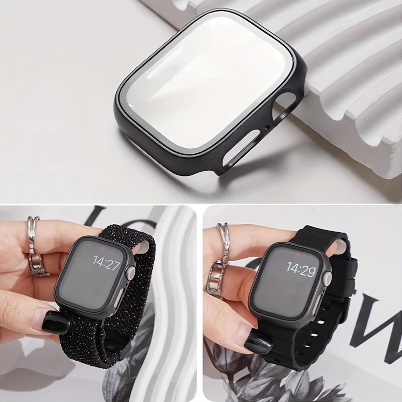 Gehärtetes Glas + Hülle für Apple Watch 38/40 mm 41 mm 42 mm 44 mm 45 mm 46 mm Displayschutzfolie Schutzhülle iWatch 11 10 8 7 9 6 SE 5