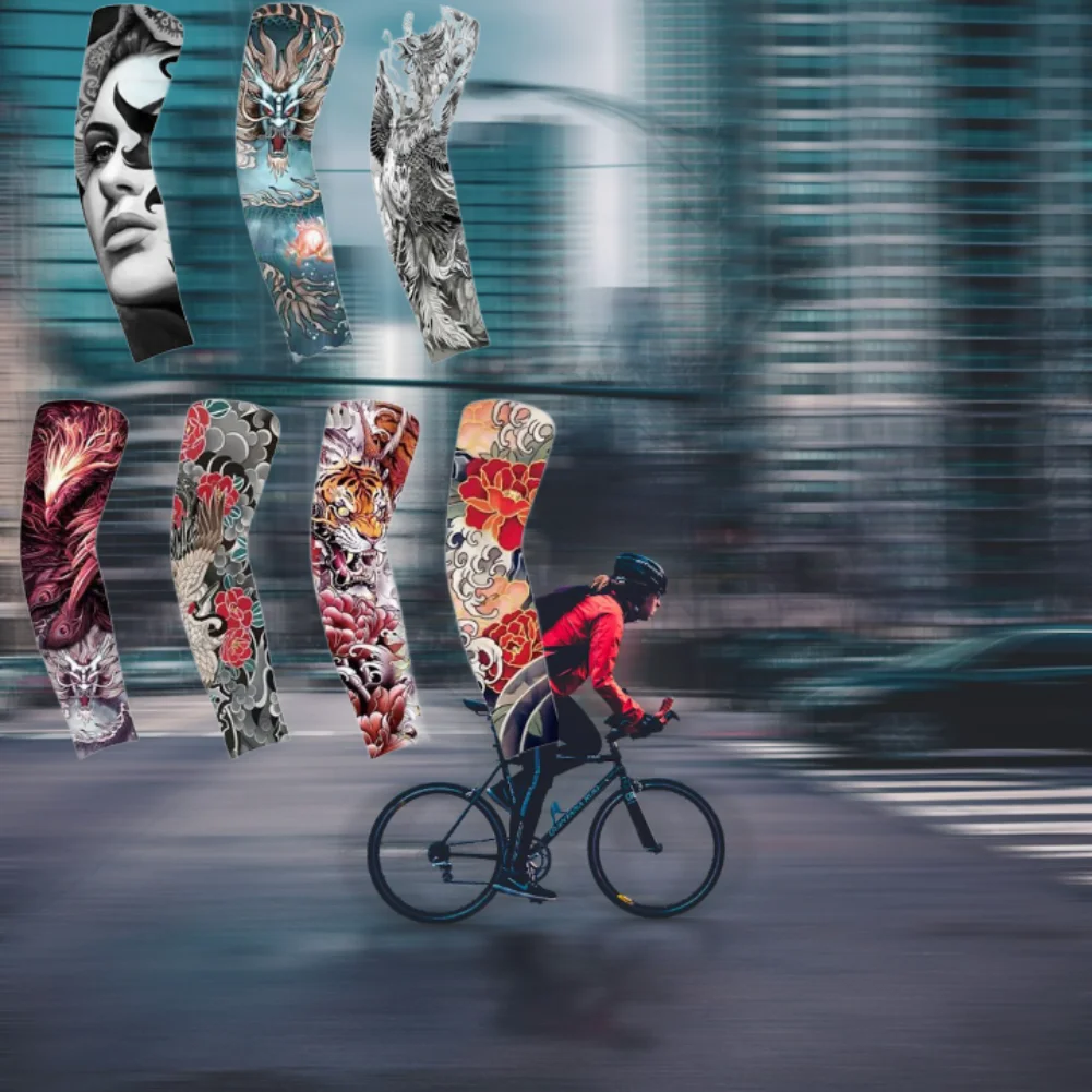 

NEW Flower Arm Pattern Flower Arm Tattoo Sleeve Elastic Breathable Ice Silk Arm Sleeve Sunscreen Thin Men Sunscreen Sleeve