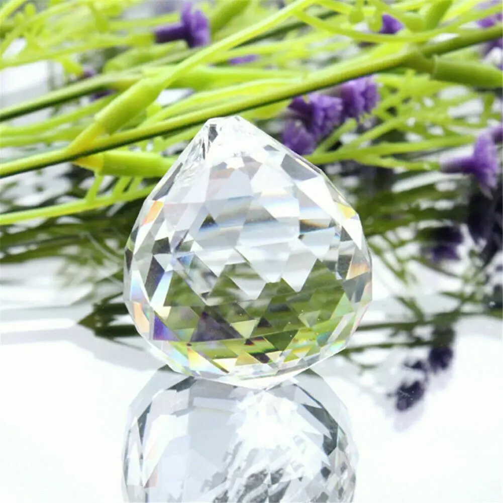 FENG SHUI K9  Hanging Clear Faceted Crystal Lighting Ball Prisms DIY Pendant Curtain Chandelier Lamp Decoration