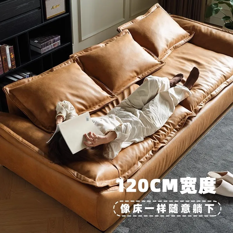 Medieval sailing sofa living room straight row super deep sitting wide retro oil wax leather sofa