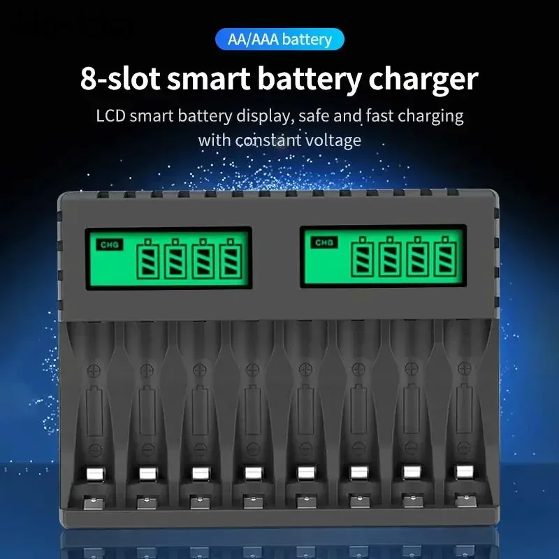 8 Slots NiCd/NiMH Rechargeable Batteries USB Input Battery Charger Size 5 and 7 LCD Display Smart Battery Charger Aa Aaa Charger