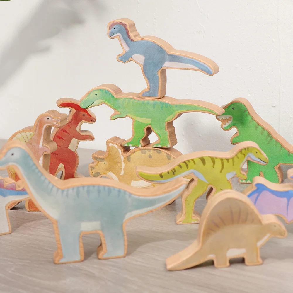 ألعاب مونتيسوري التعليمية ديناصور ألعاب مكعبات البناء الخشبية ألعاب مكعبات التوازن للأطفال للأطفال