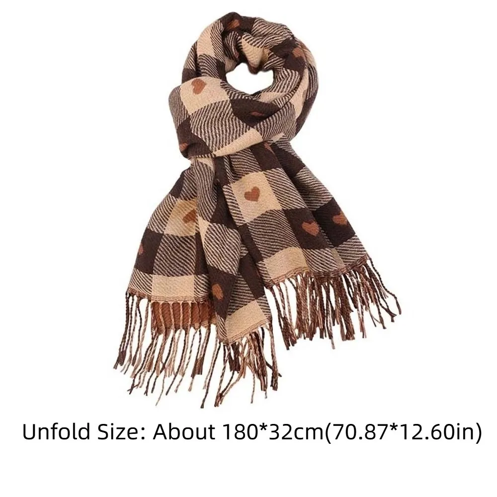 Korean Style Acrylic Fibers Plaid Knitted Scarf Long Warmer Heart Thickened Scarf Tartans Printed Classic Tassel Shawl Men