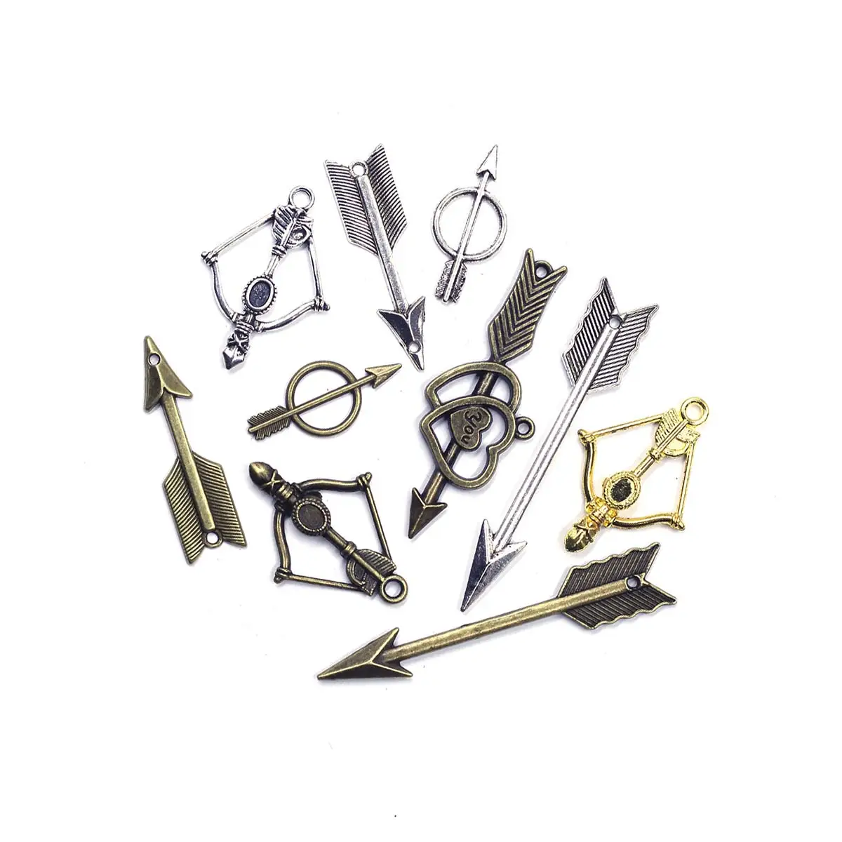 100PCS Mixed Color Charm Pendants Connectors Bow Arrow 10-55mm Handicrafts Accessories DIY Gift Jewelry Supplies Material Pack