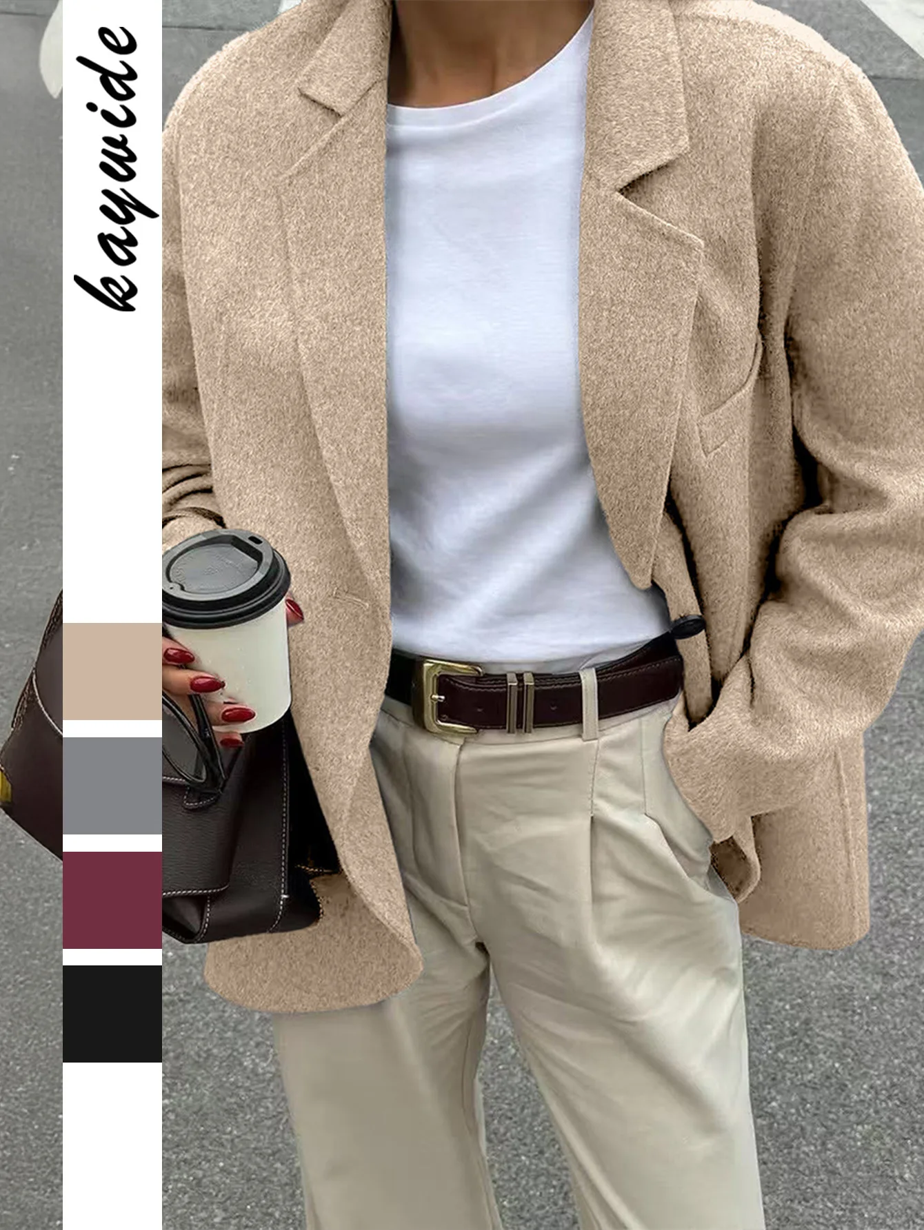 

Solid Color Blazer Women Casual Autumn Winter Jacket Premium Slim Fit Coat Office Wear Minimalist Top Long Sleeve Outerwear