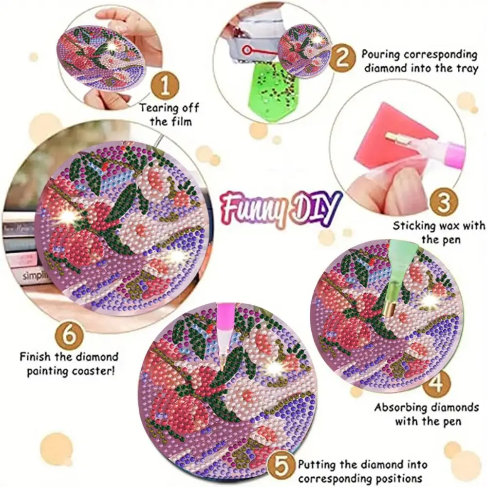 8PCS/6PCS With Stand DIY Painting Coasters Cute Panda Entry-level Round Art Coasters Heat Insulation Table Protector