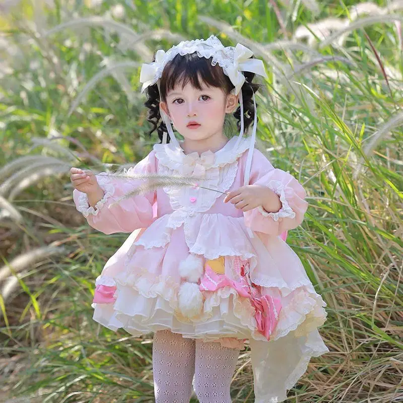 

Зимнее испанское кружевное бальное платье принцессы Лолиты с бантом и бархатным дизайном для дня рождения, детские рождественские вечерние пасхальные платья для девочек