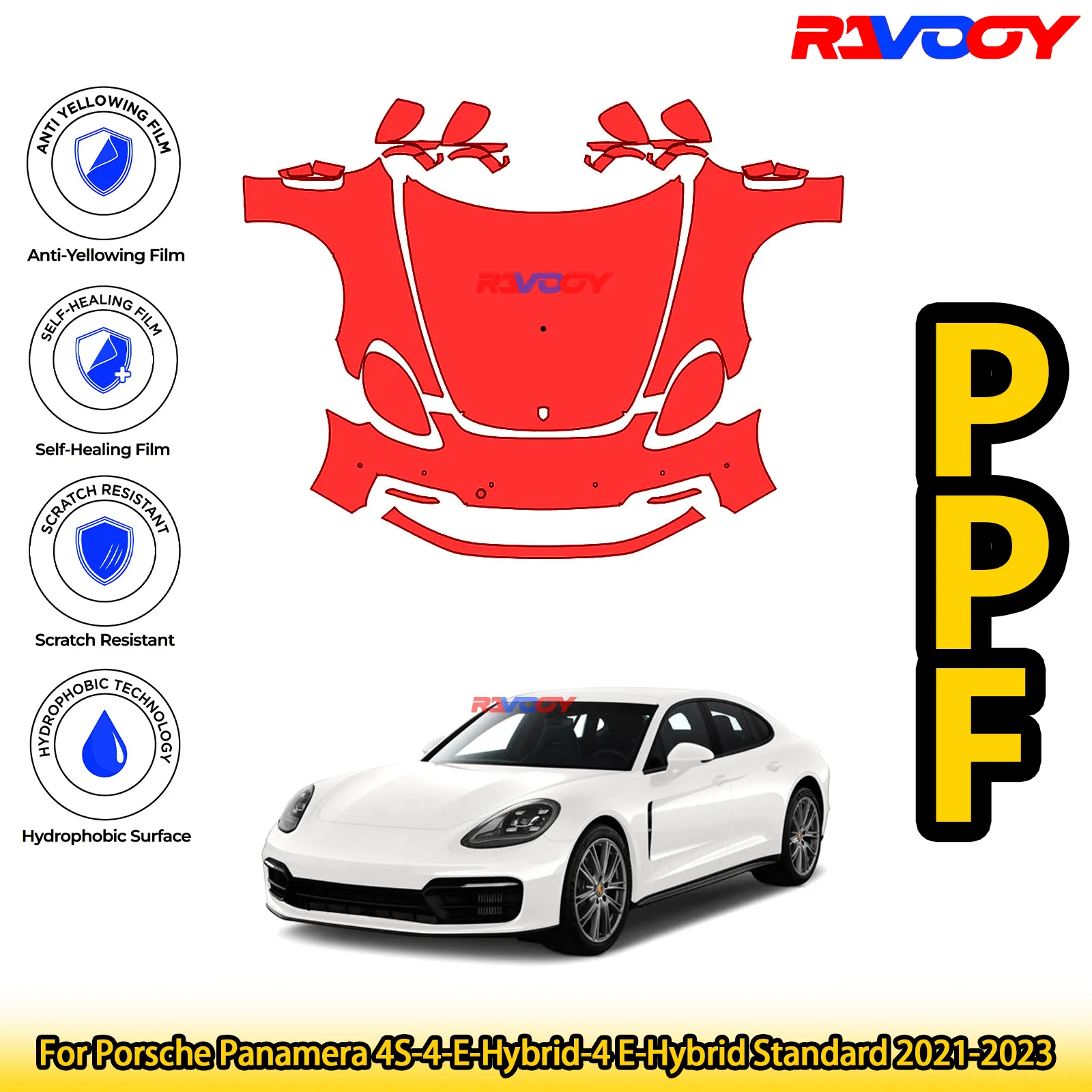 

Для Porsche Panamera 4S-4-E-Hybrid-4 E-Hybrid Standard 2021-2023 глянцевый матовый черный предварительно вырезанный передний комплект PPF защитная пленка для краски