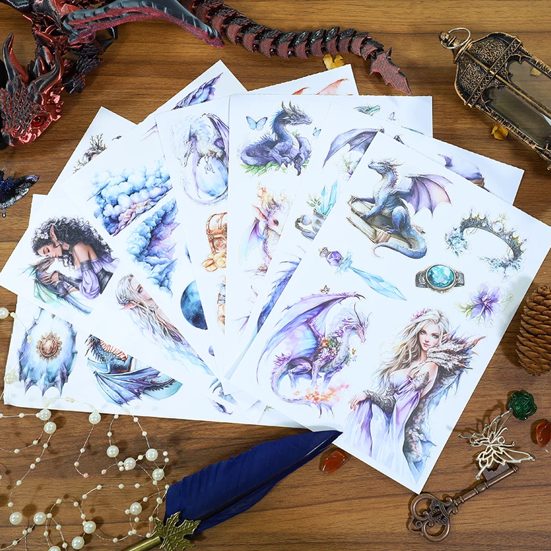 20 Pcs/set Vintage Character Dragon Flower Landscape Sticker Book Creative DIY Journal Material Collage Scrapbook Stationery