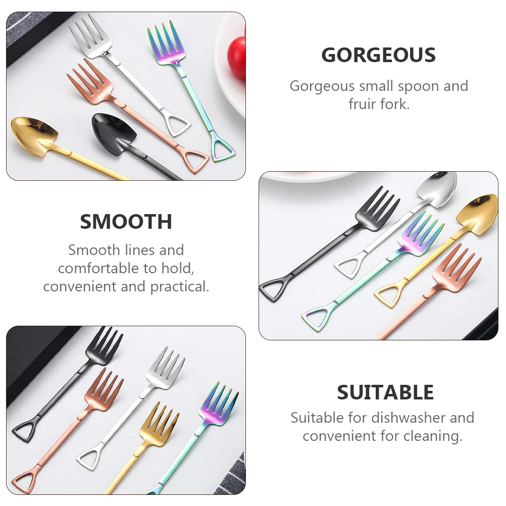 

4 Pcs Dessert Spoon Easy to Store Appetizer Spoons Metal Stainless Steel Fruit Fork Non-deformable Utensils