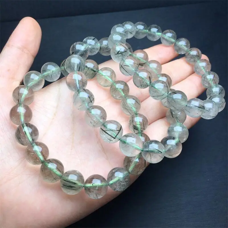 10MM Natural Green Rutilated Quartz Bracelet Women Men Handmade Stretch Rope Luxury Jewelry Energy Healing Gift 1PCS