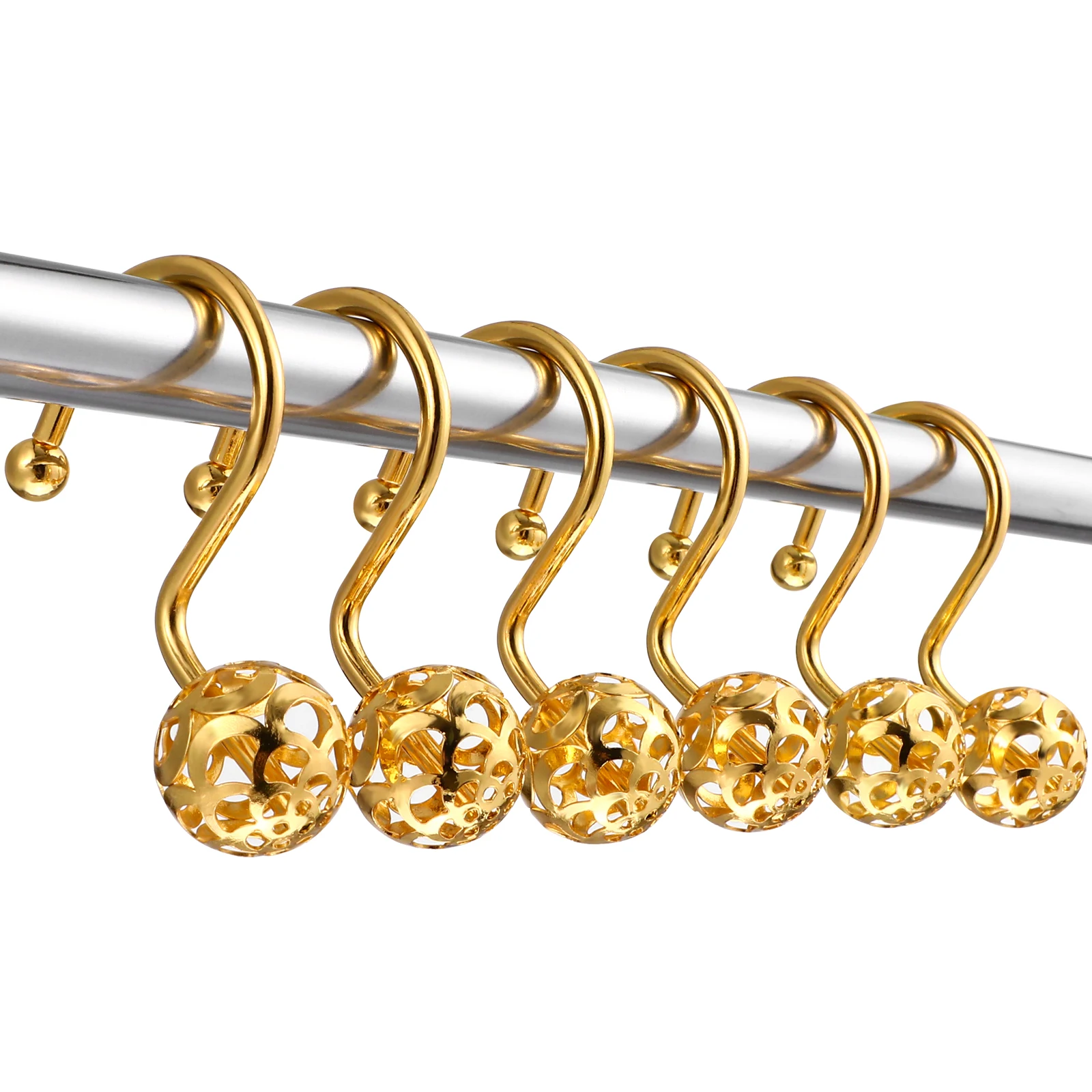 

12 pcs Shower Stainless Steel Smooth Sliding Bathroom Decorative Ring Metal Single Sliding Shower Hooks Bathroom Curtain Rings
