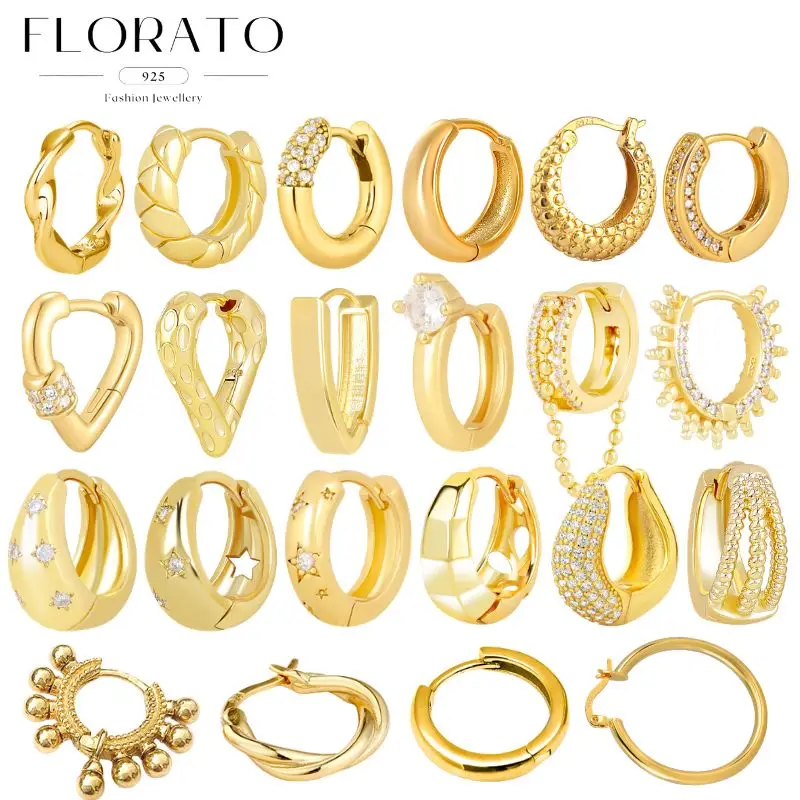 Perforation 925 Sterling Silver Ear Needle Minimalist Hoop Earrings Metallic Style Gold Earrings For Women CZ Fashion Jewelry