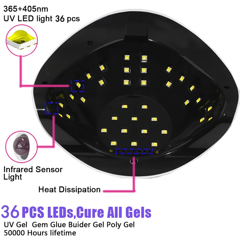 โคมไฟเครื่องเป่าทำเล็บมืออาชีพ168W ใหม่โคมไฟทำเล็บเจลยูวีทรงพลัง36 LED โคมไฟอบแห้งเจลแต่งกลิ่นอัตโนมัติ