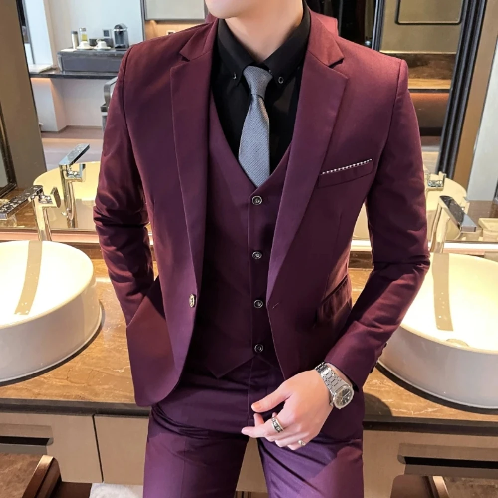 

2024 Fashion New (Jacket + Vest +Pants) Fashion Men's Business Gentleman Professional Formal Edition Korean Banquet Dress Set