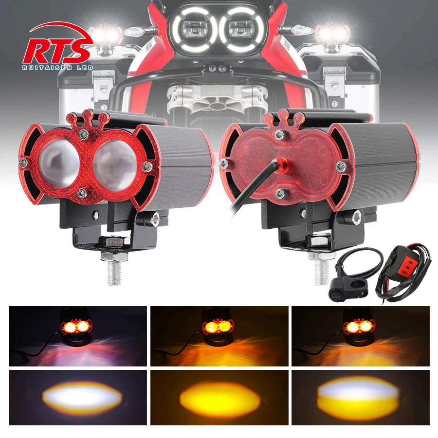 

Motorcycle LED Headlights Super Bright Spotlights 12-80V High and Low Beam Red Foglight Driving 12V Motorbike Accessories Light