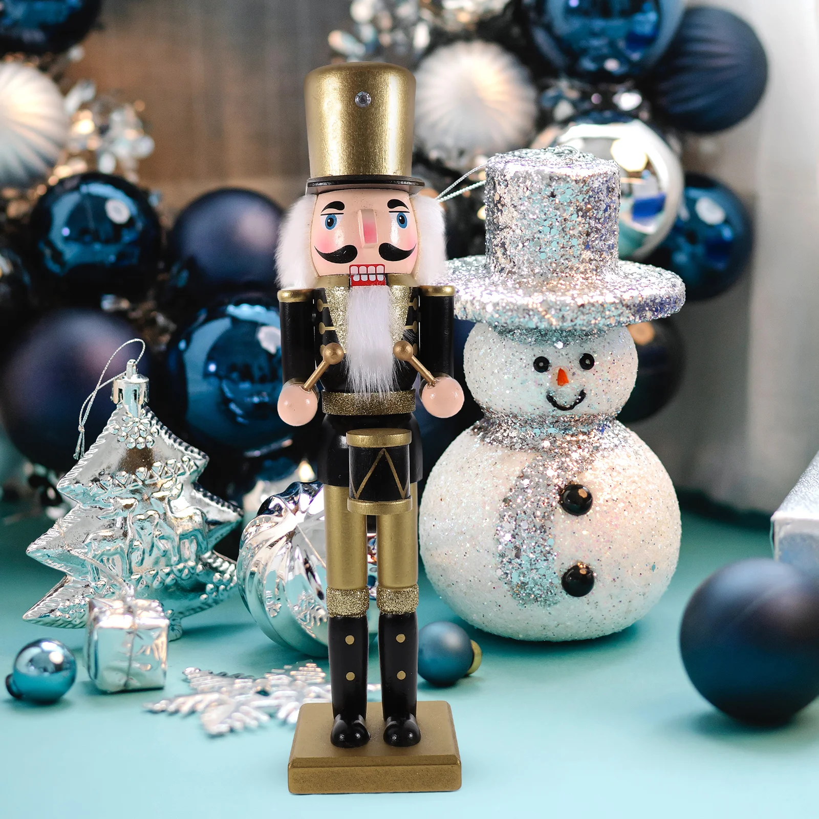 

1pc Black 38CM Home Decor Xmas Gift Wooden Xmas Desktop Nutcracker Figurine Desktop Ornament Holiday Model