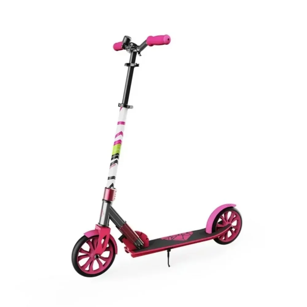 K8 Folding Kids Kick Scooter with Kickstand with 8” Big Wheels, Ergonomic and ultra-comfortable EVA handle grips，Pink