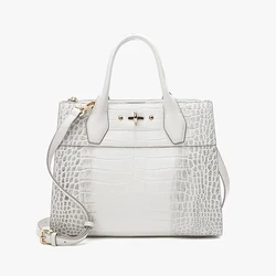 Luxury bag Genuine Leather women's bag Crocodile pattern famous brand designer handbag real leather Female bag beige