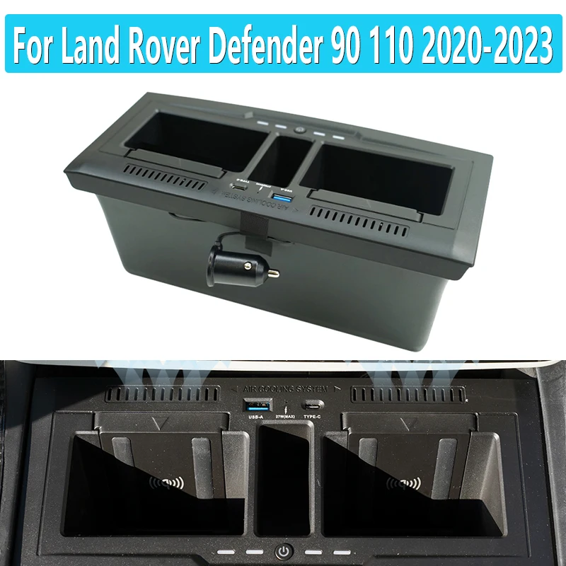 

For Land Rover Defender 90 110 130 2020 2021 2022 2023 Wireless Car Charger Mount Storage Box Car Accessories