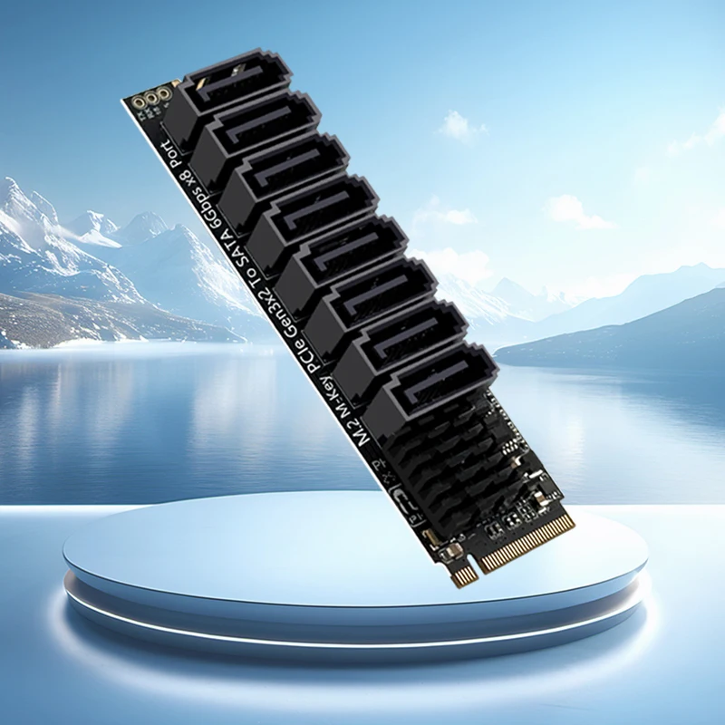 NVME to 8 Port SATA Adapter M.2 M KEY to SATA3.0 6Gbps Expansion Card Riser Converter Smart Indicator Tools Included for Desktop