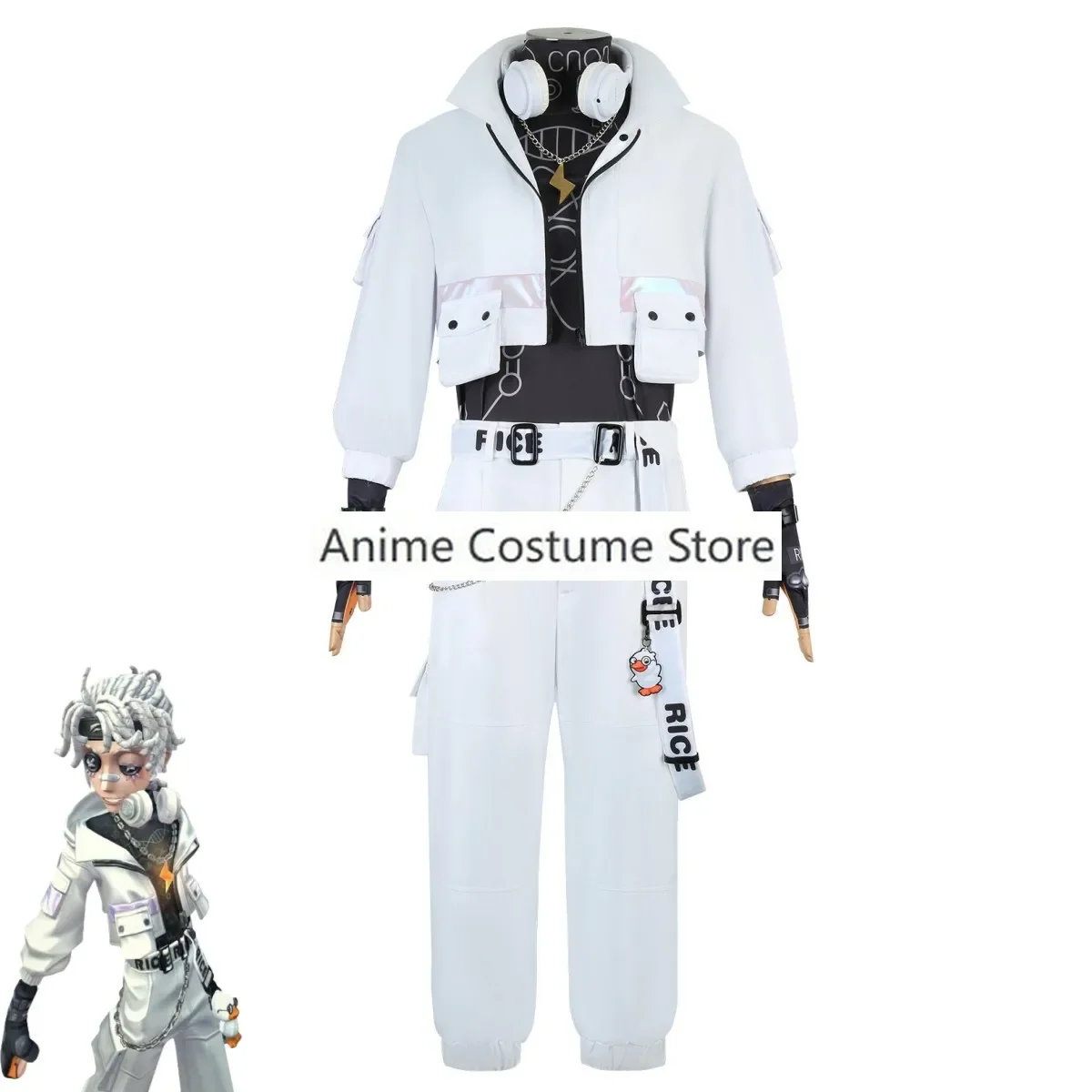 Luca Balsa ملابس تنكرية للرجال ، لعبة أنيمي ، هودي أبيض ، ملابس رياضية مع شعر مستعار ، أرز البط ب ، سجين ، بدلة ترفيه يومية